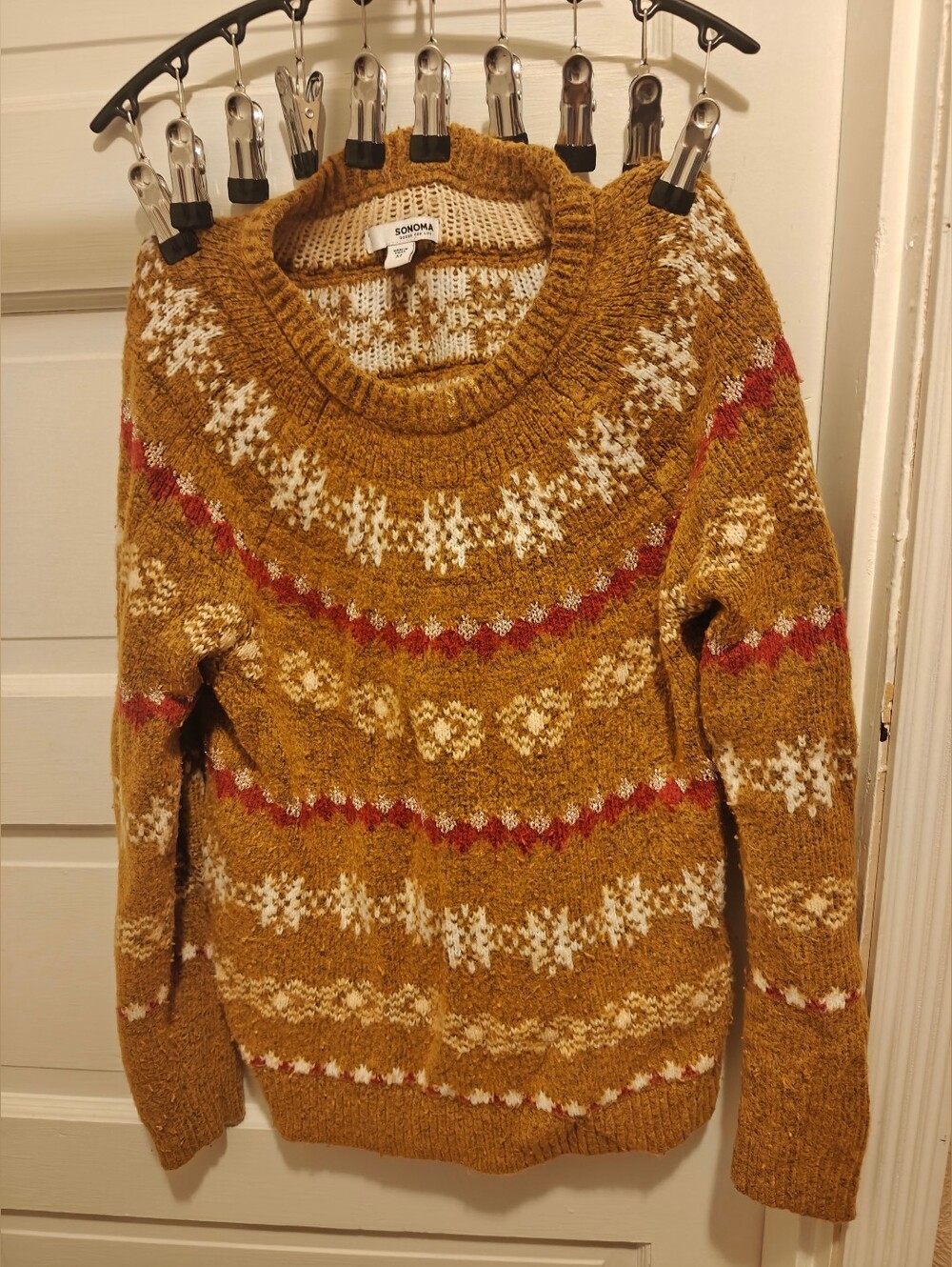 Sonoma Goods For Life Sweater Womens M Fair Isle Brown Crew Neck Pullover